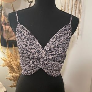 Twist Front Animal Print Cropped Tank